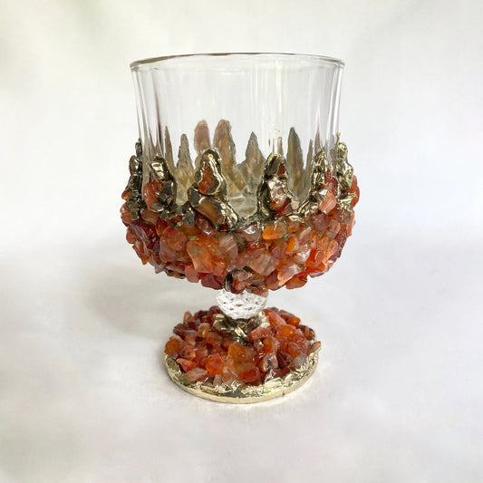 Set of 2 - Crystal Glasses with Gold-Plated Red Agate