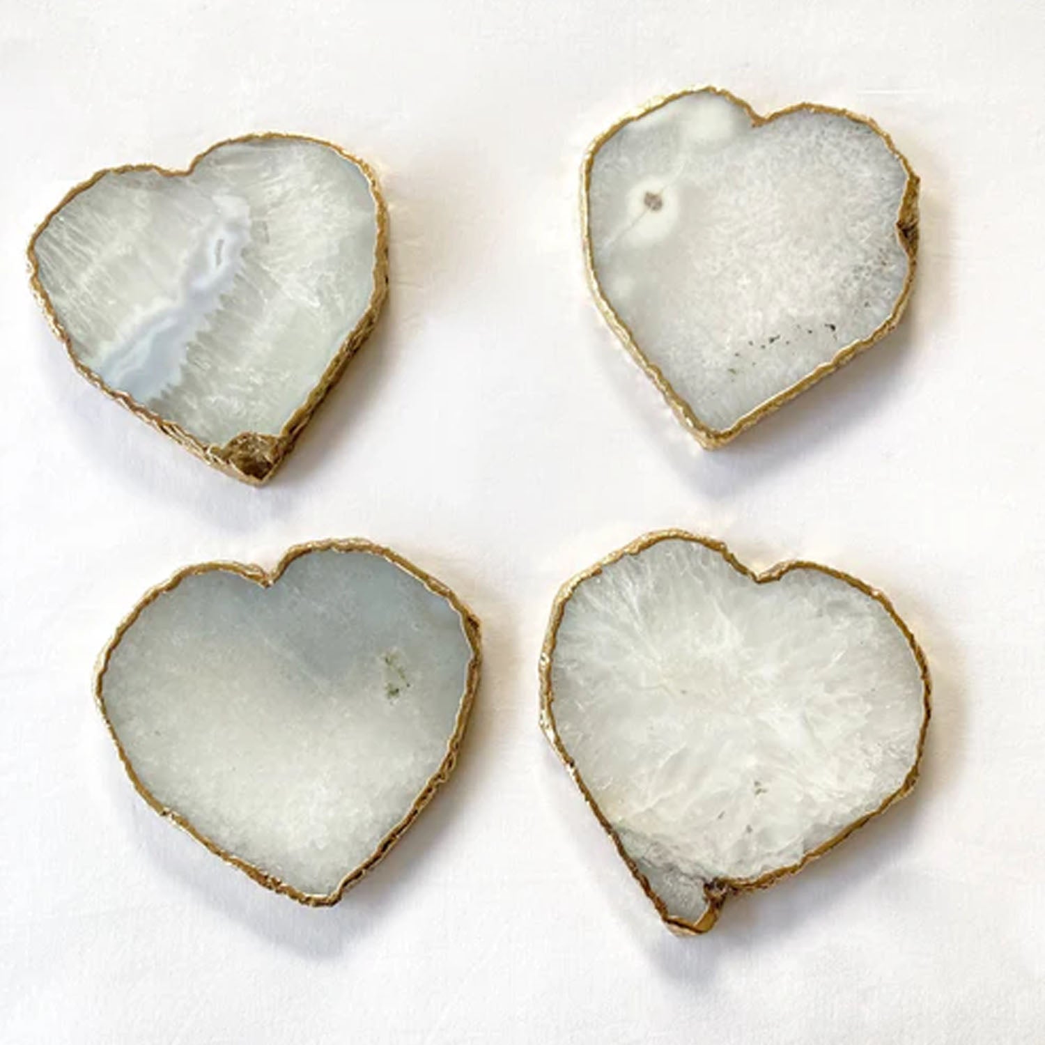 White Grey Agate Coasters - Set of 4 Custom Heart Shapes