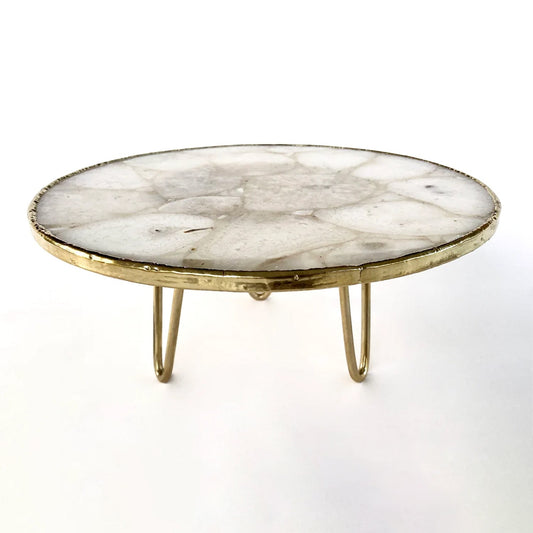 White Crystal Agate Cake Stand - 10" Display Tray