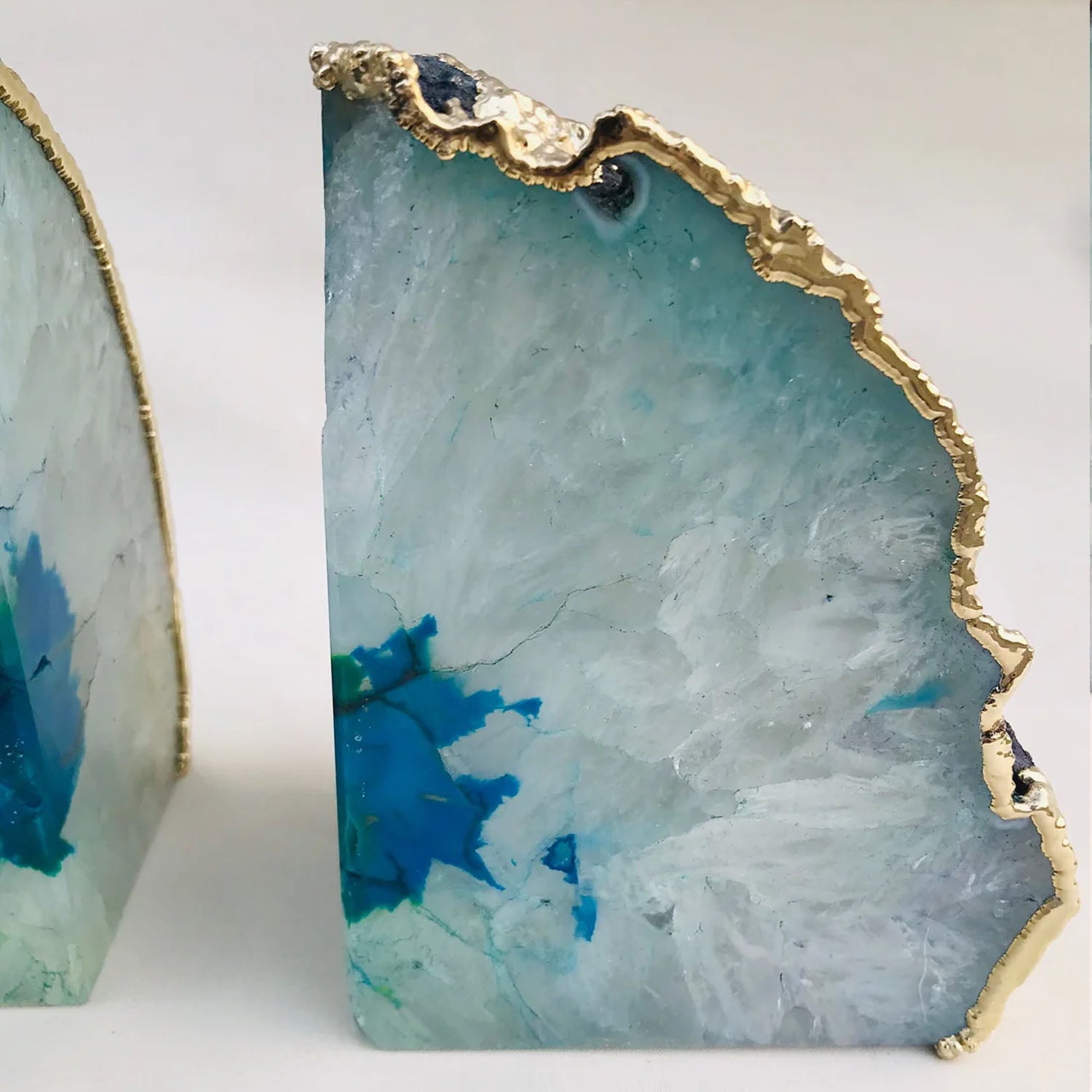 Aqua Plated Agate Bookends - Stylish Natural Stone Decor