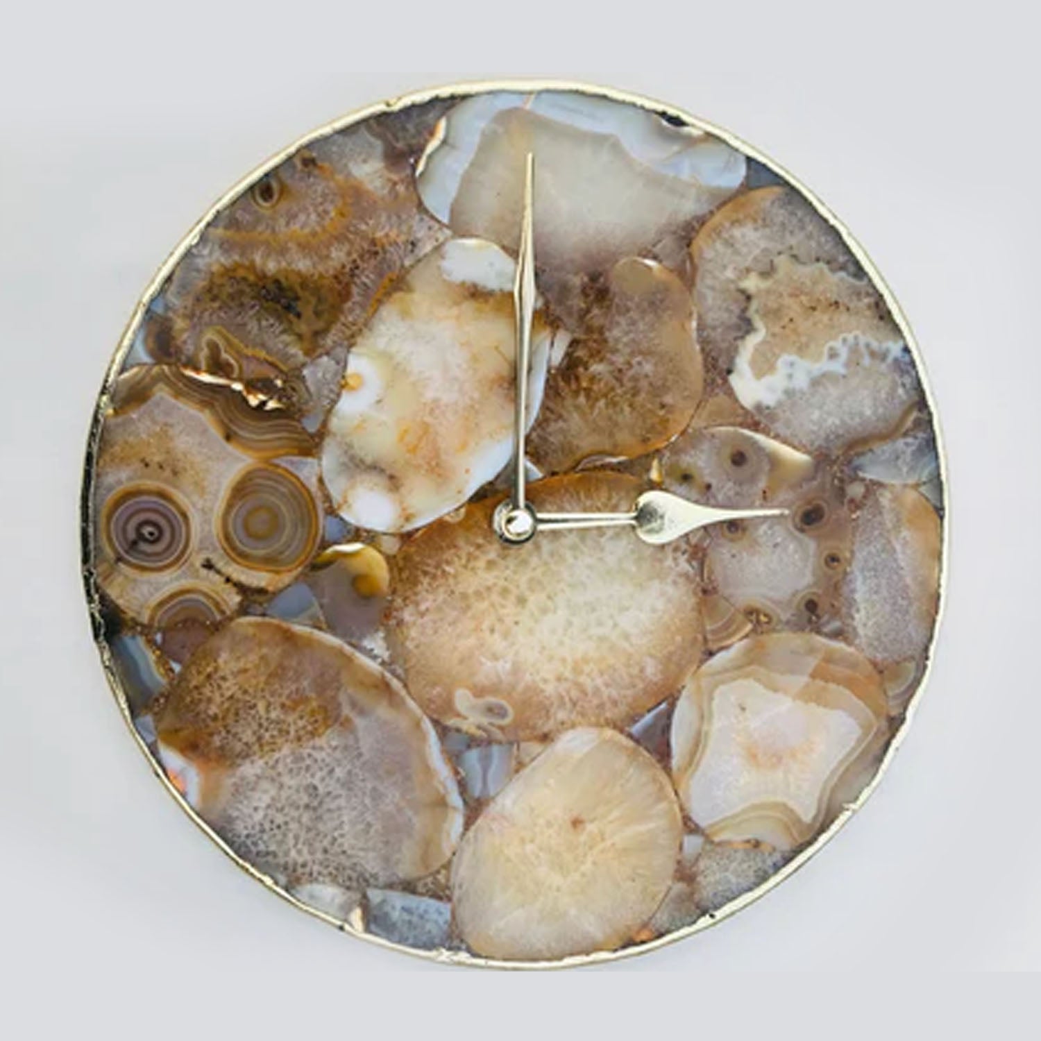 Large Brown Agate Wall Clock - Natural Stone Design