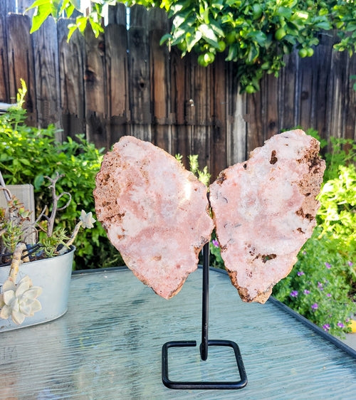 Pink Amethyst Angel Wings - Crystal Decor on Metal Base