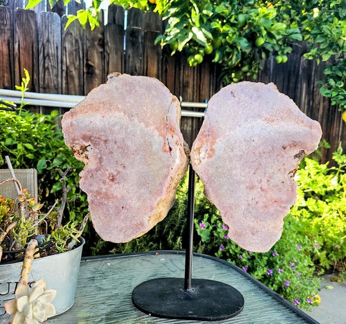 Pink Amethyst Angel Wings - Crystal Decor on Metal Base