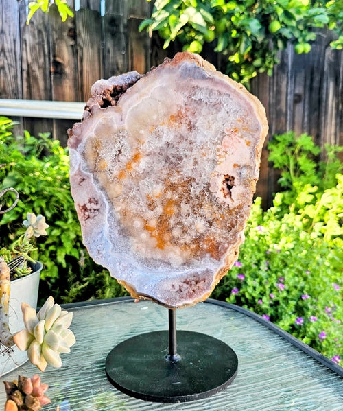 Pink Amethyst on Metal Base - Natural Crystal Display