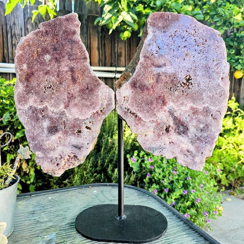 Pink Amethyst Angel Wings - Crystal Decor on Metal Base