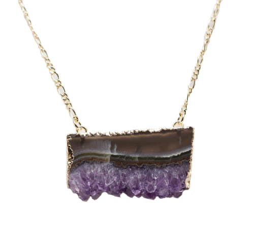 Amethyst Horizontal Slice Necklace - Natural Crystal Jewelry