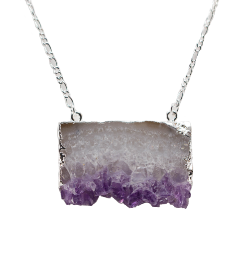 Amethyst Horizontal Slice Necklace - Natural Crystal Jewelry