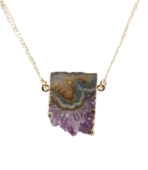 Amethyst Horizontal Slice Necklace - Natural Crystal Jewelry