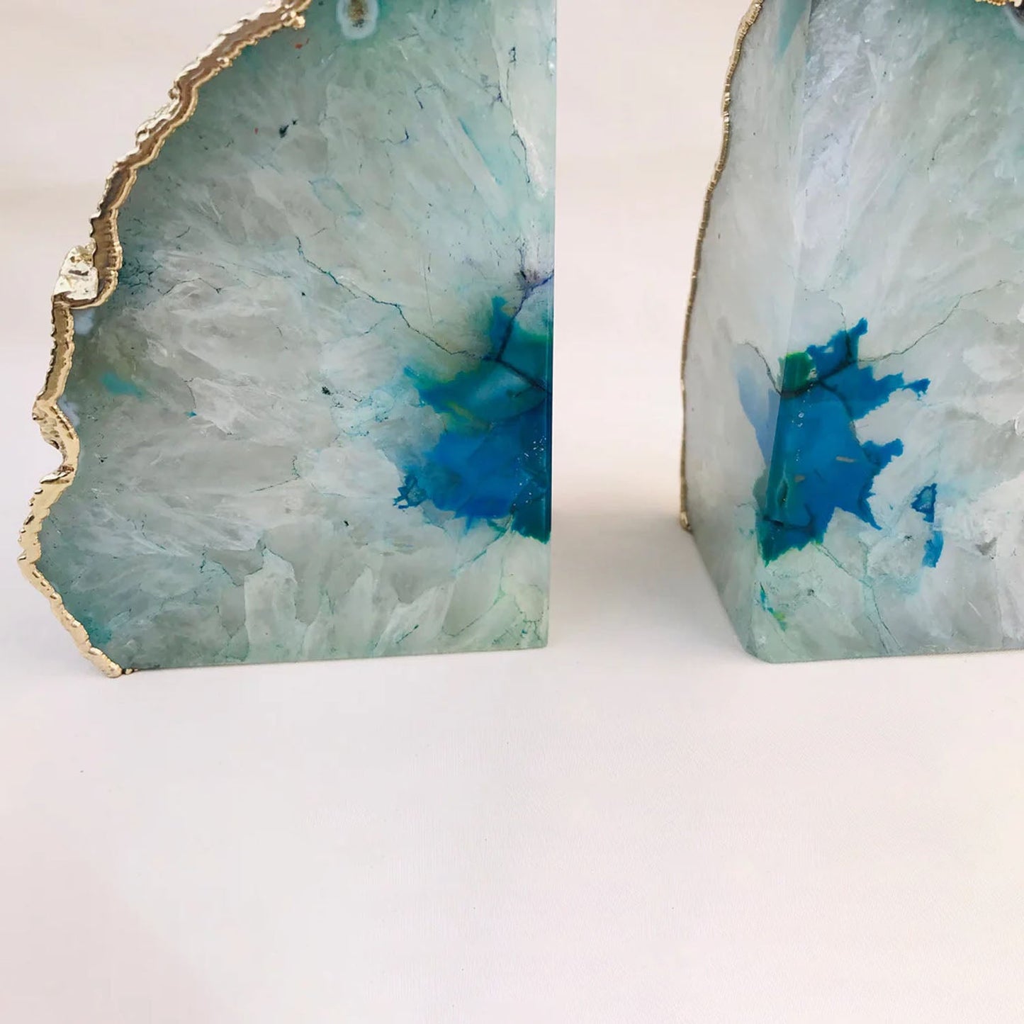 Aqua Plated Agate Bookends - Stylish Natural Stone Decor