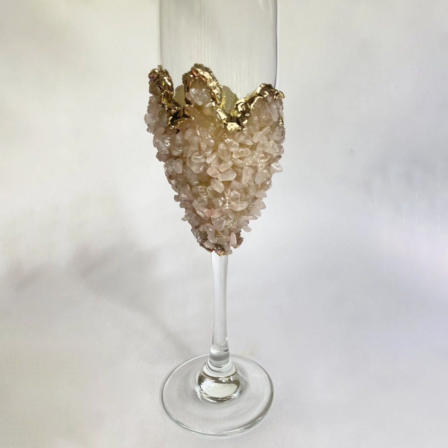 Set of 2 - Crystal Glasses with Gold-Plated Rose Quartz