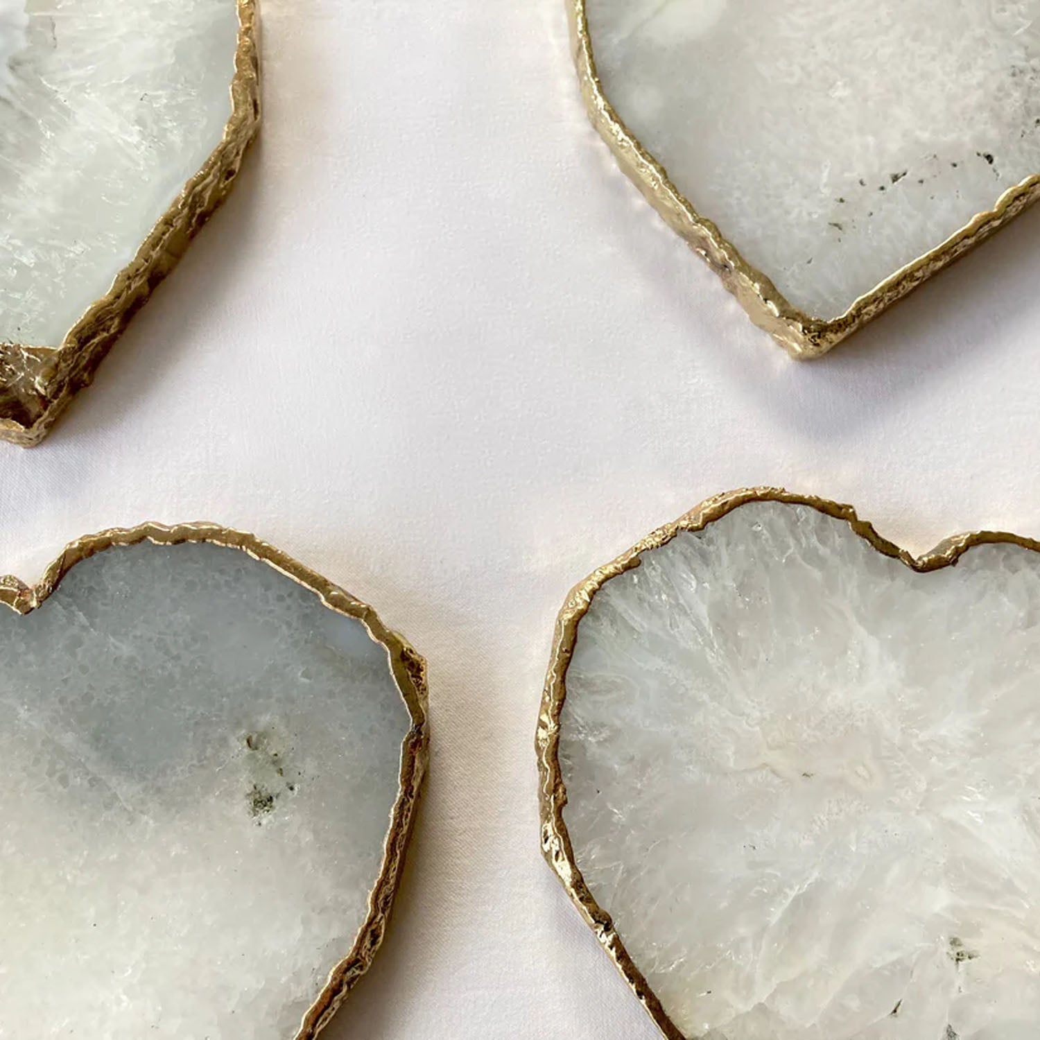 White Grey Agate Coasters - Set of 4 Custom Heart Shapes