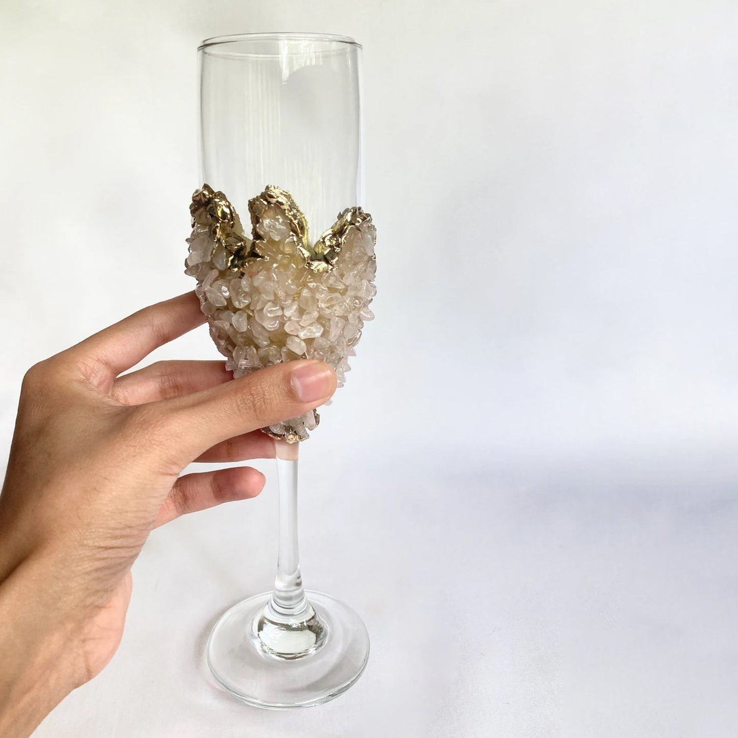 Set of 2 - Crystal Glasses with Gold-Plated Rose Quartz