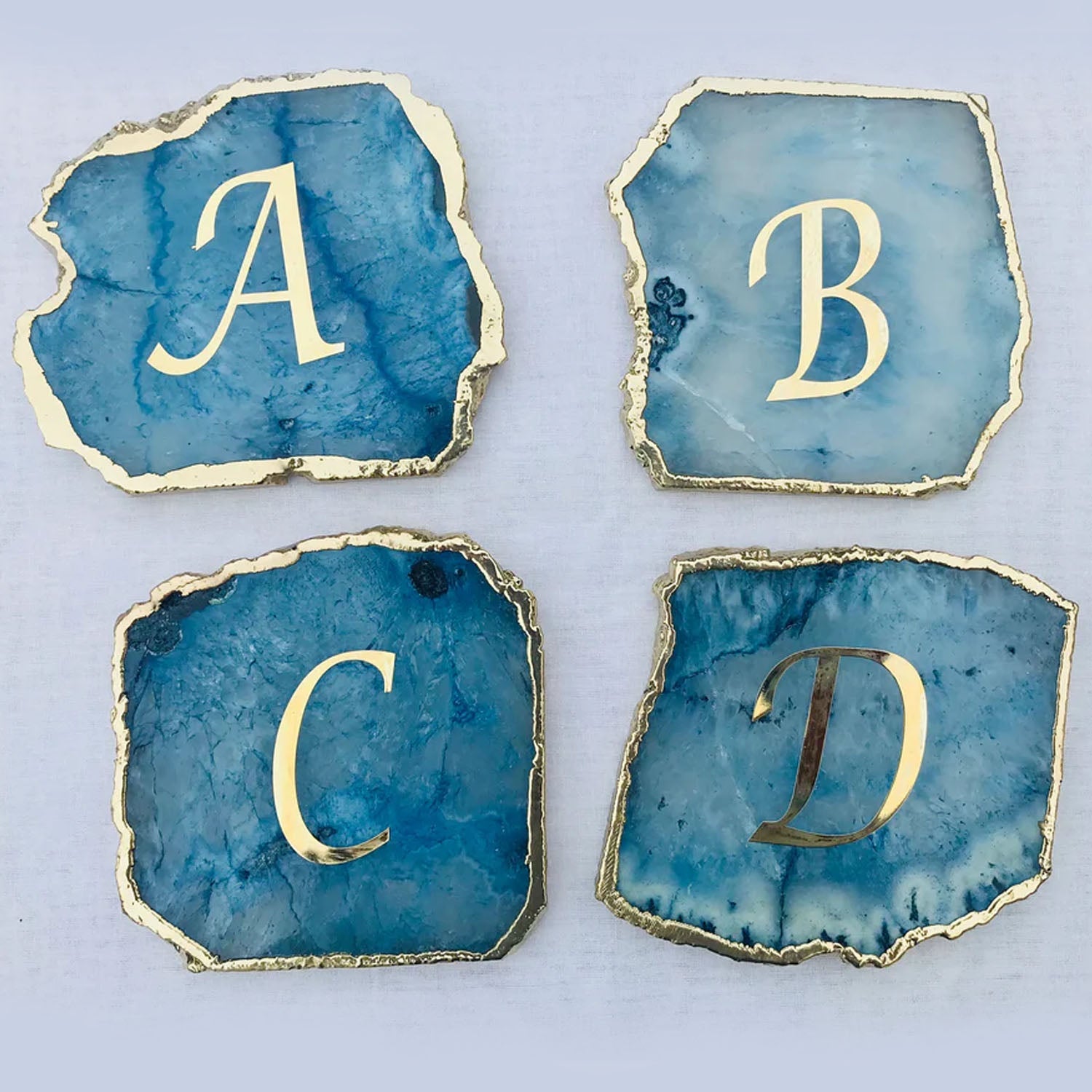 Blue Agate Coasters - Set of 4 Personalized Home Decor Gifts