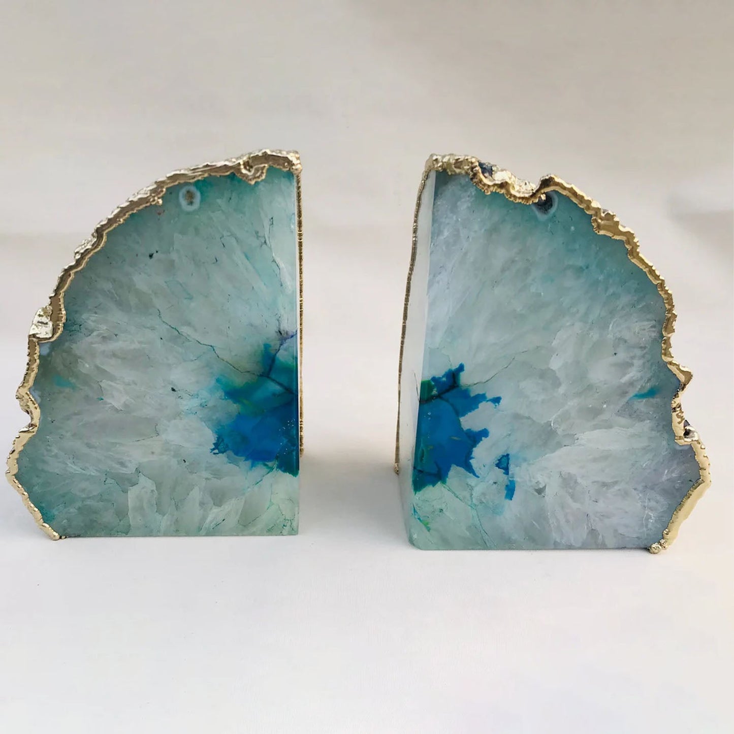 Aqua Plated Agate Bookends - Stylish Natural Stone Decor