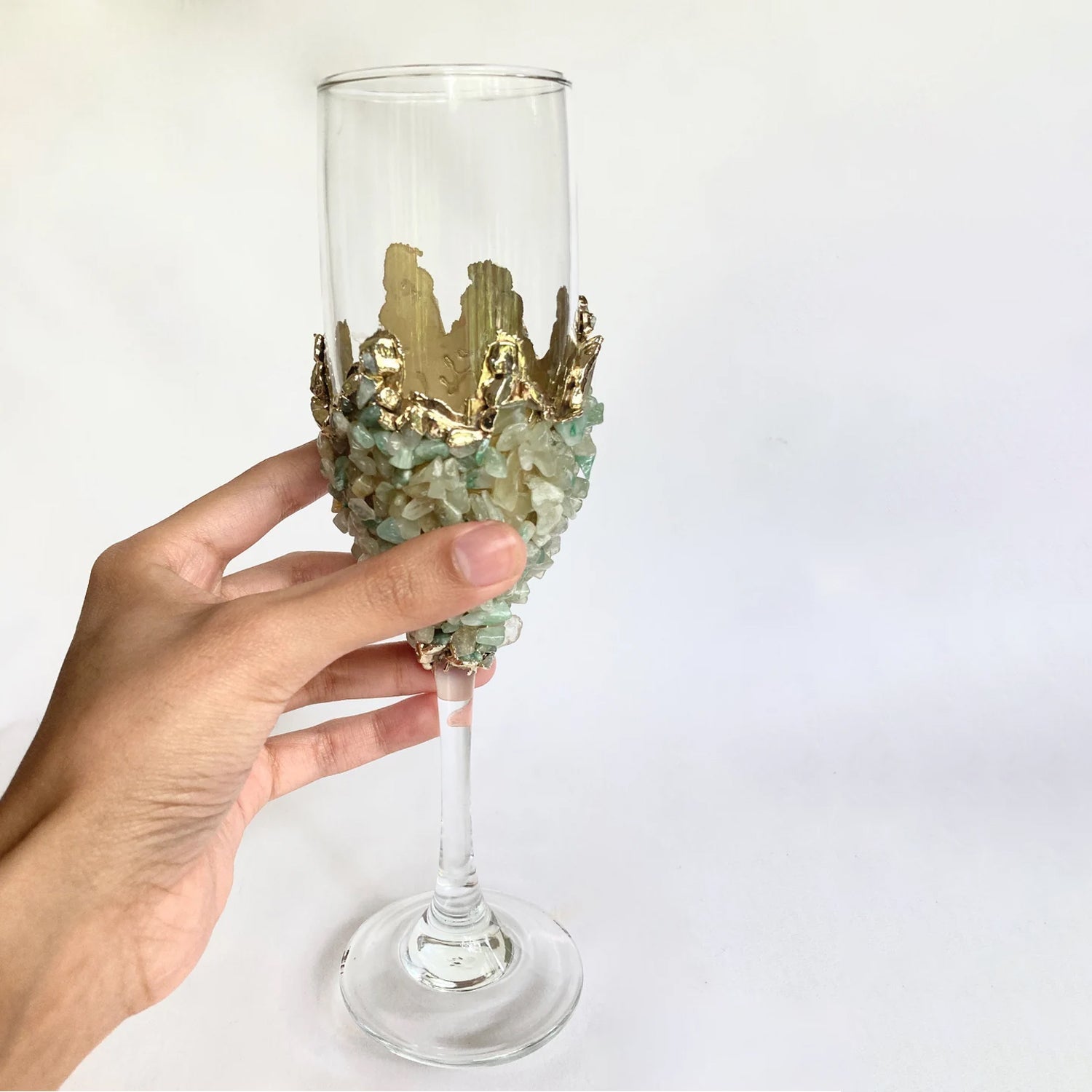 Set of 2 - Crystal Glasses with Gold-Plated Light Green