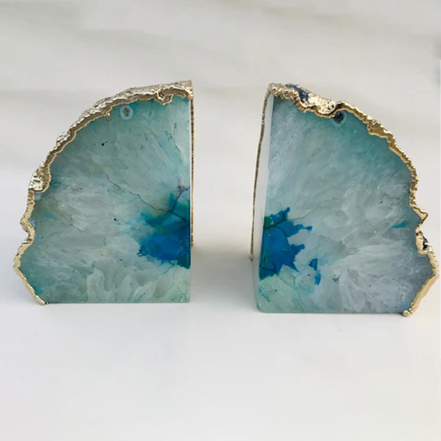 Aqua Plated Agate Bookends - Stylish Natural Stone Decor