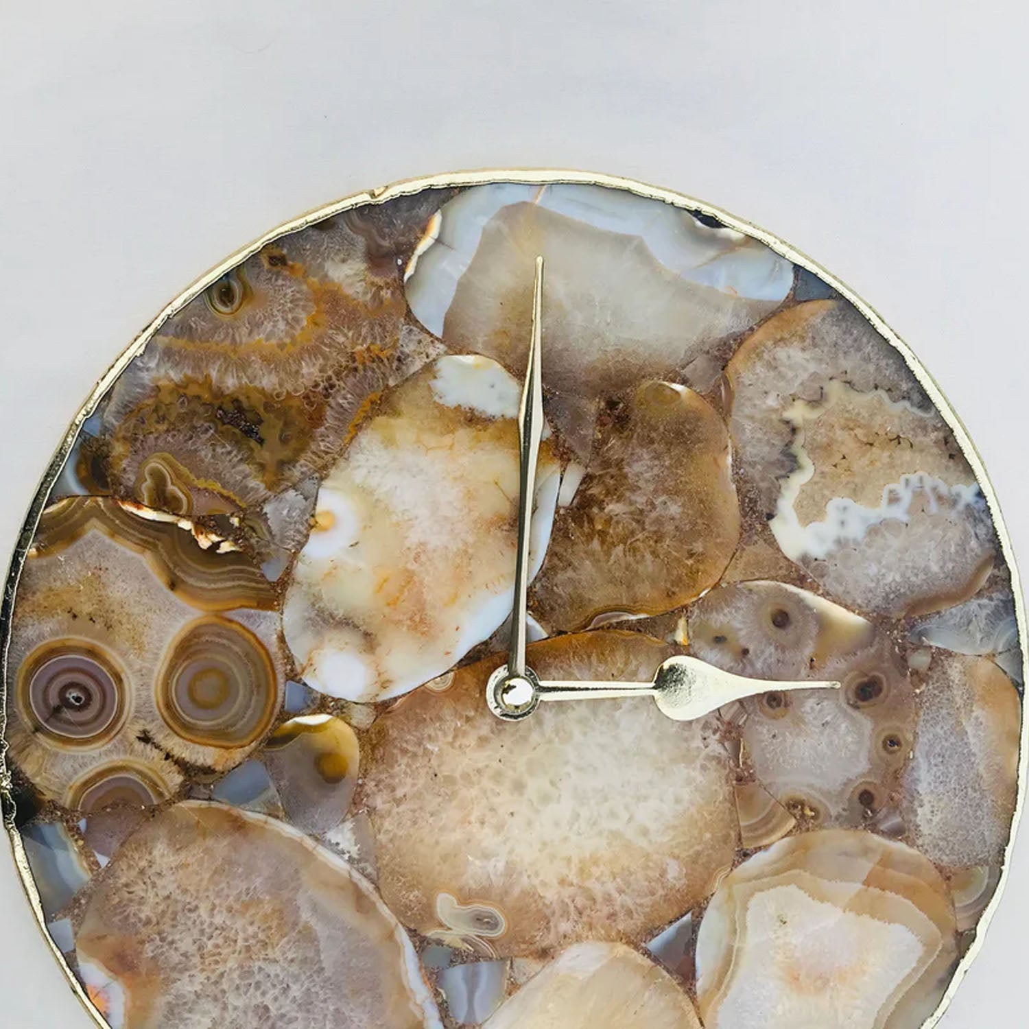 Large Brown Agate Wall Clock - Natural Stone Design