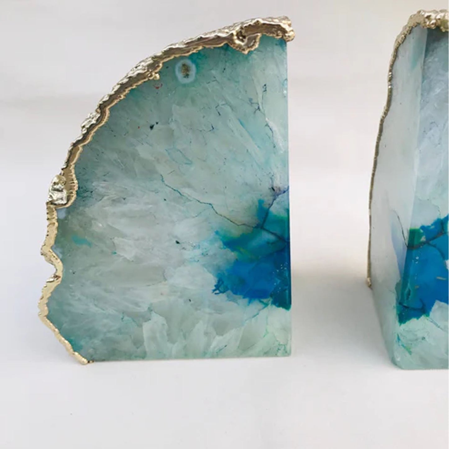 Aqua Plated Agate Bookends - Stylish Natural Stone Decor