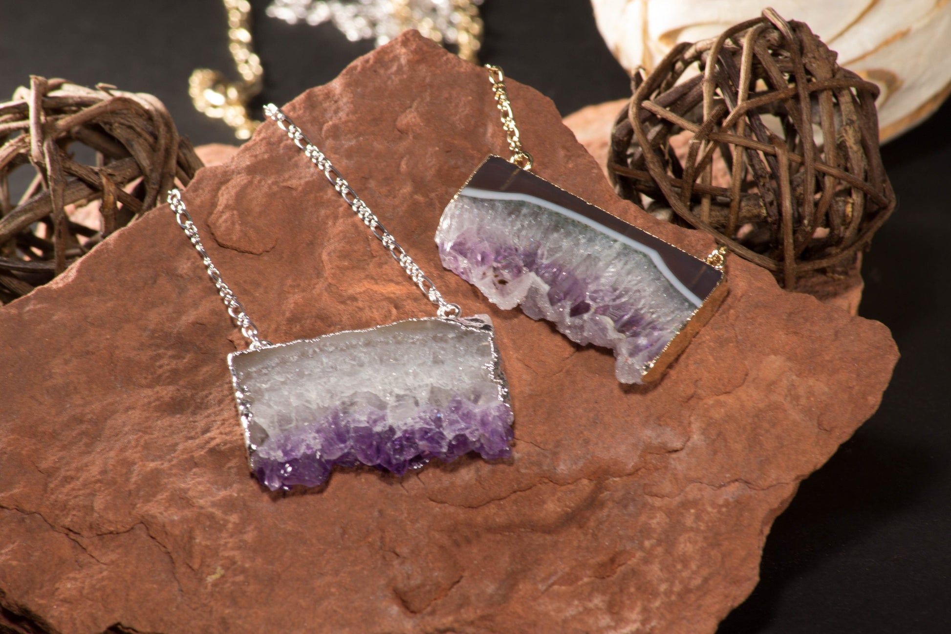 Amethyst Horizontal Slice Necklace - Natural Crystal Jewelry