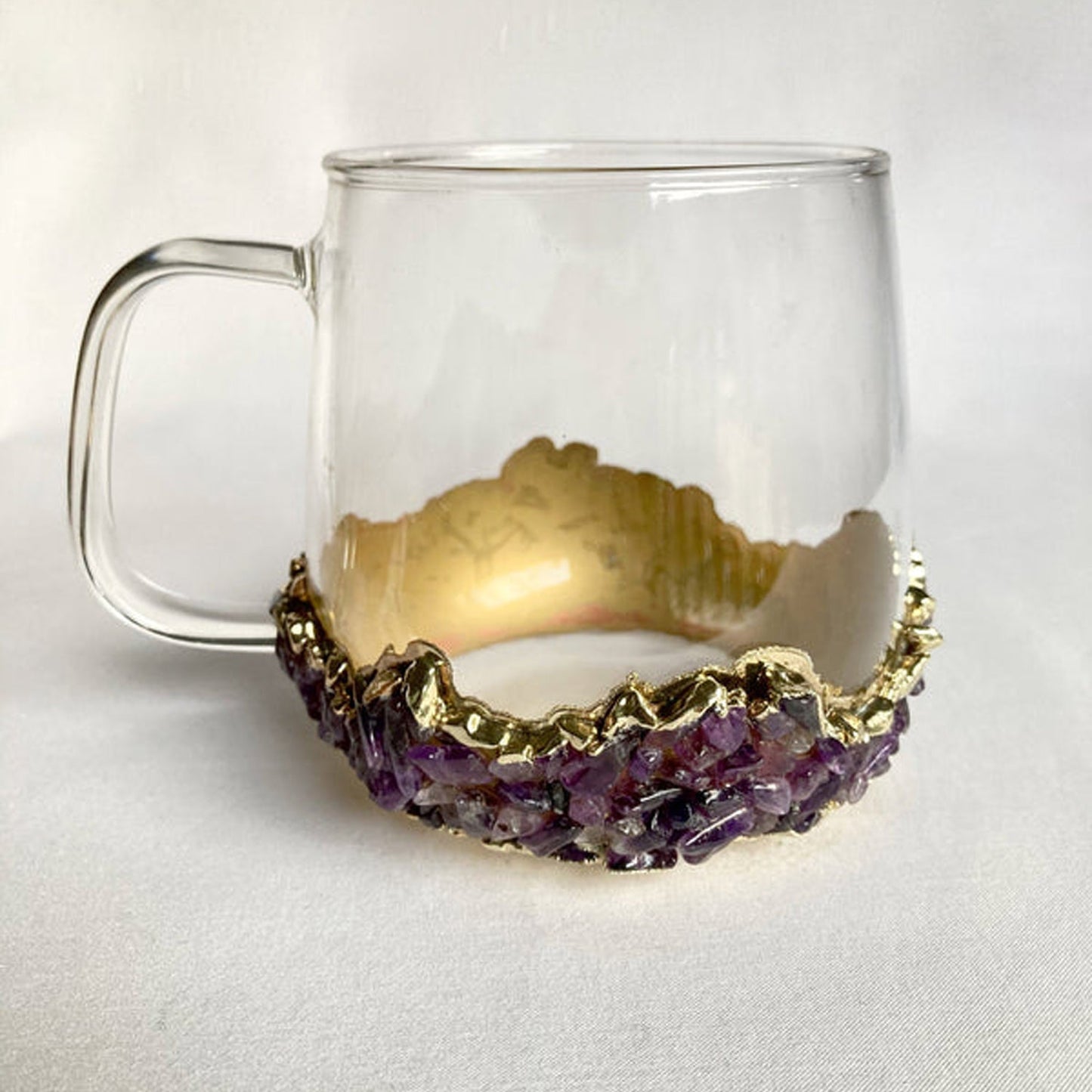 Set of 2 - Crystal Glass Mugs with Gold-Plated Purple