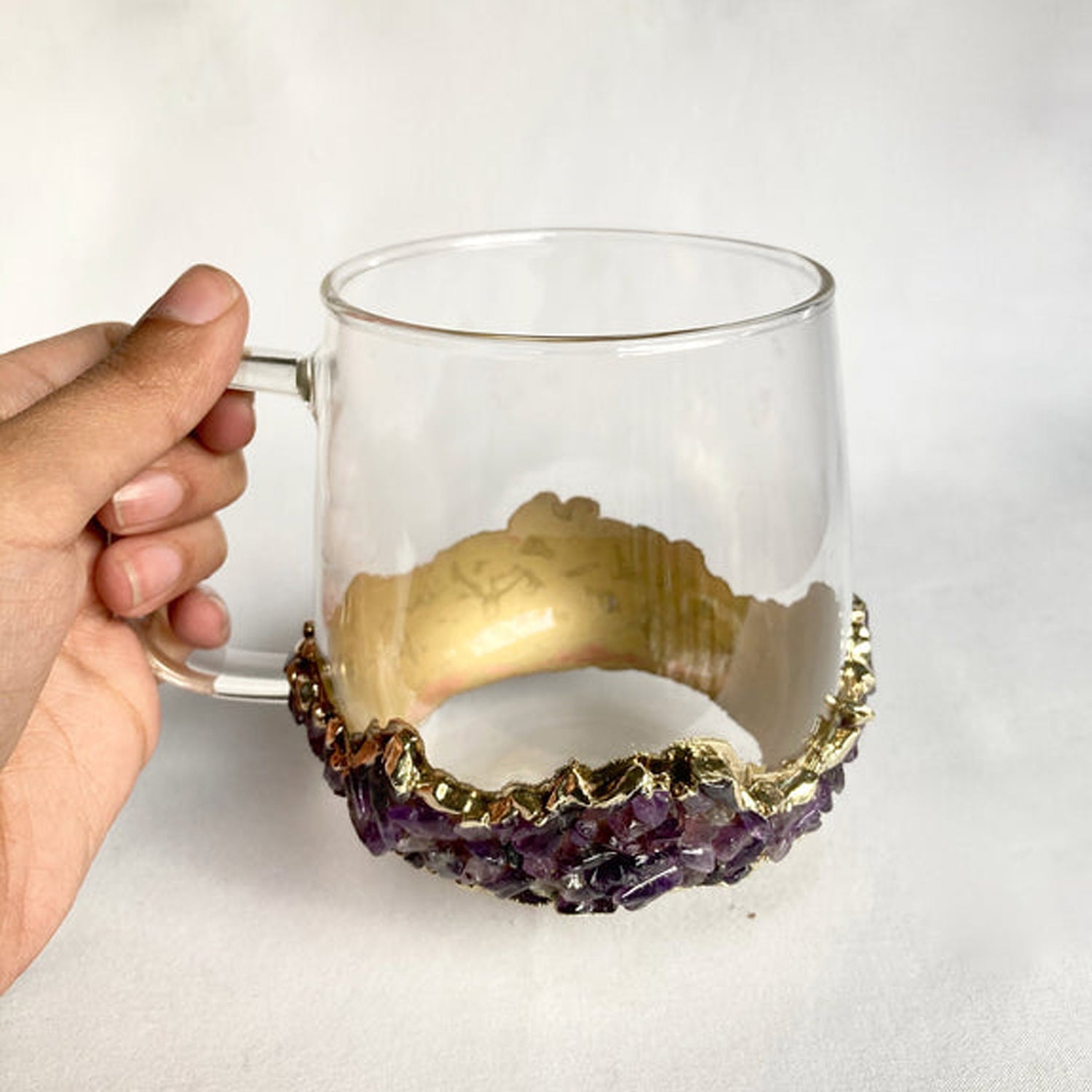 Set of 2 - Crystal Glass Mugs with Gold-Plated Purple