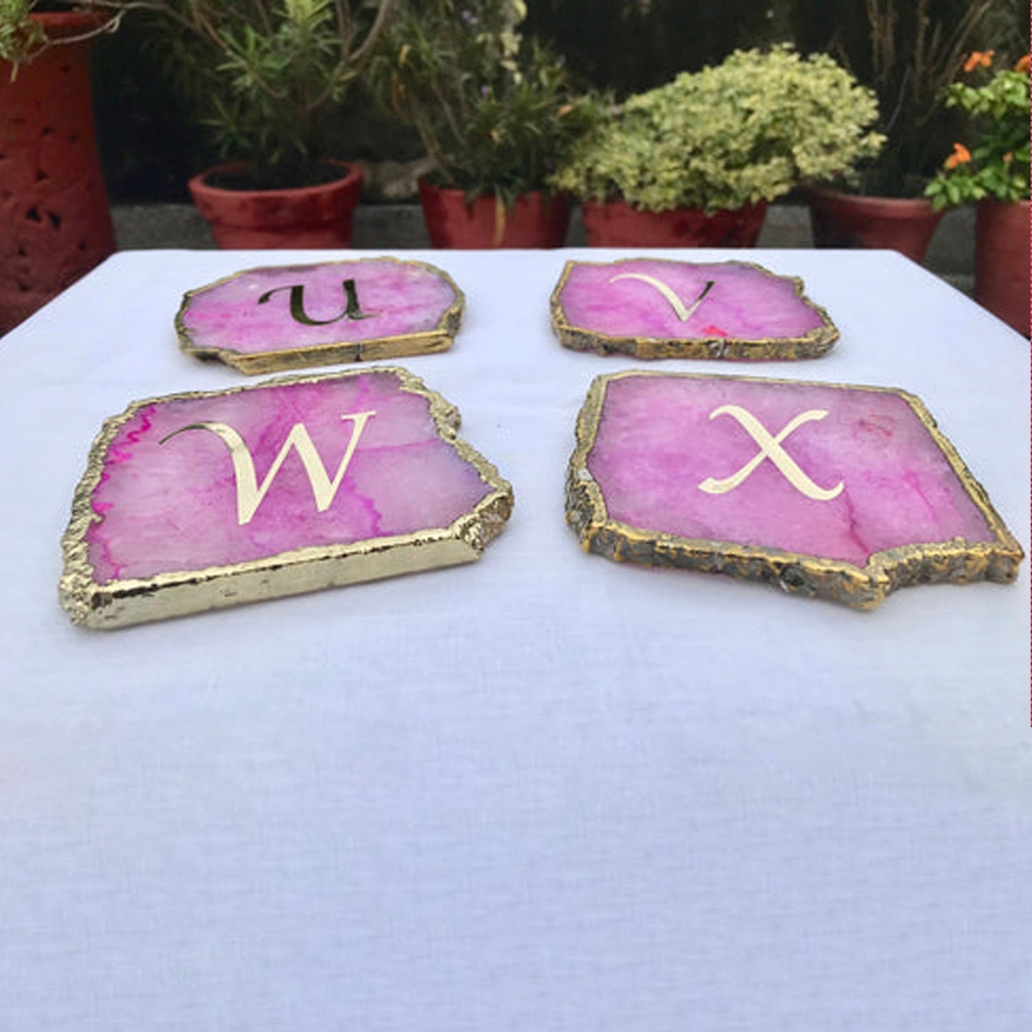 Pink Agate Coasters - Set of 4 Personalized Elegant Home Accents