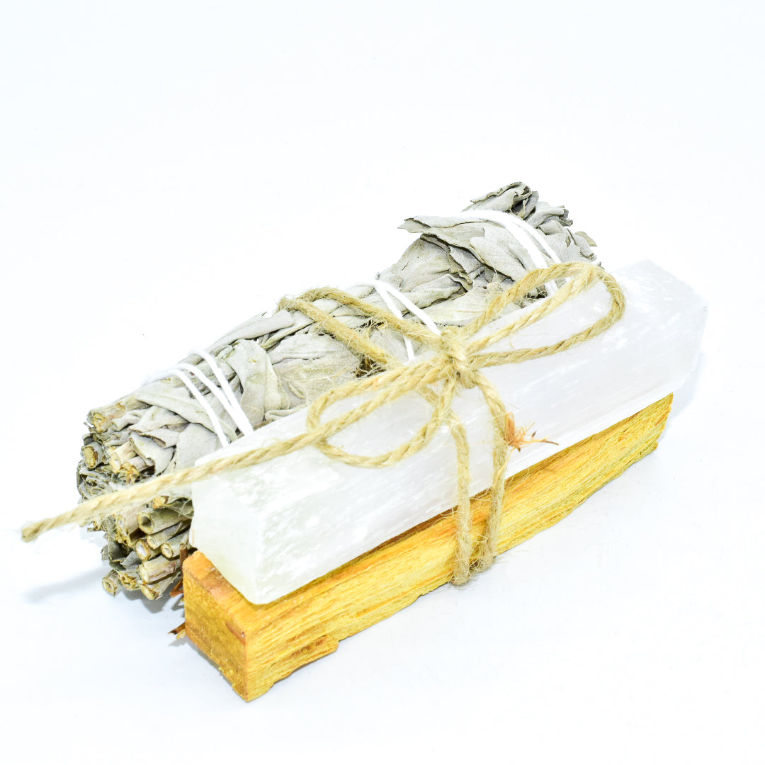 Palo Santo, Sage & Crystal Smudging Bundle - Energy Cleansing