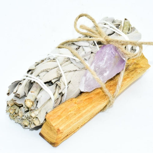 Palo Santo, Sage & Crystal Smudging Bundle - Energy Cleansing