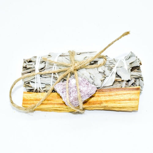 Palo Santo, Sage & Crystal Smudging Bundle - Energy Cleansing