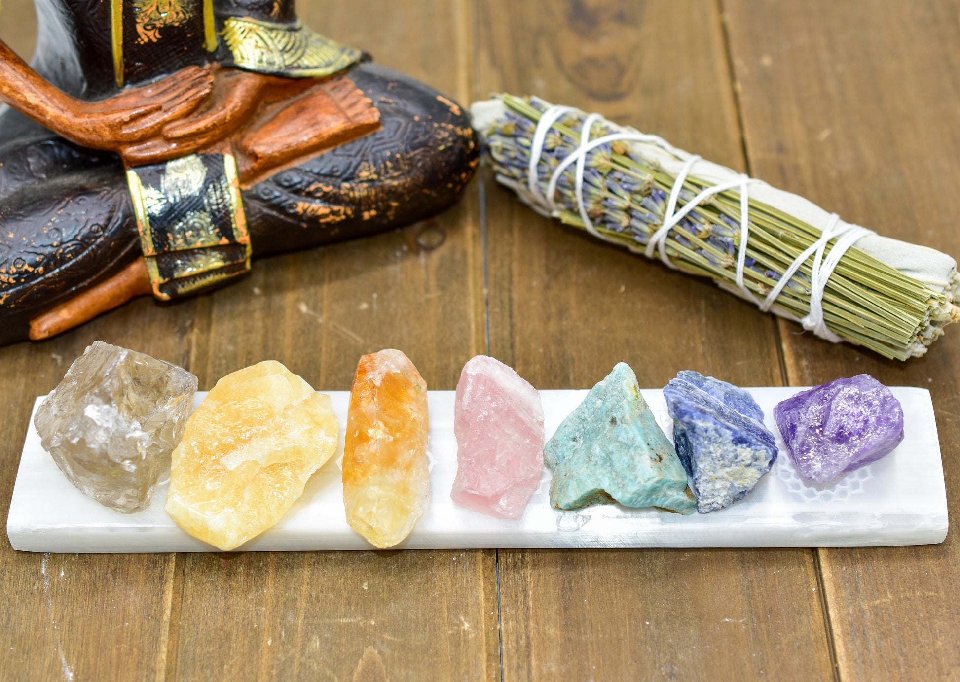 7 Chakra Selenite Charging Bar - Engraved & Polished