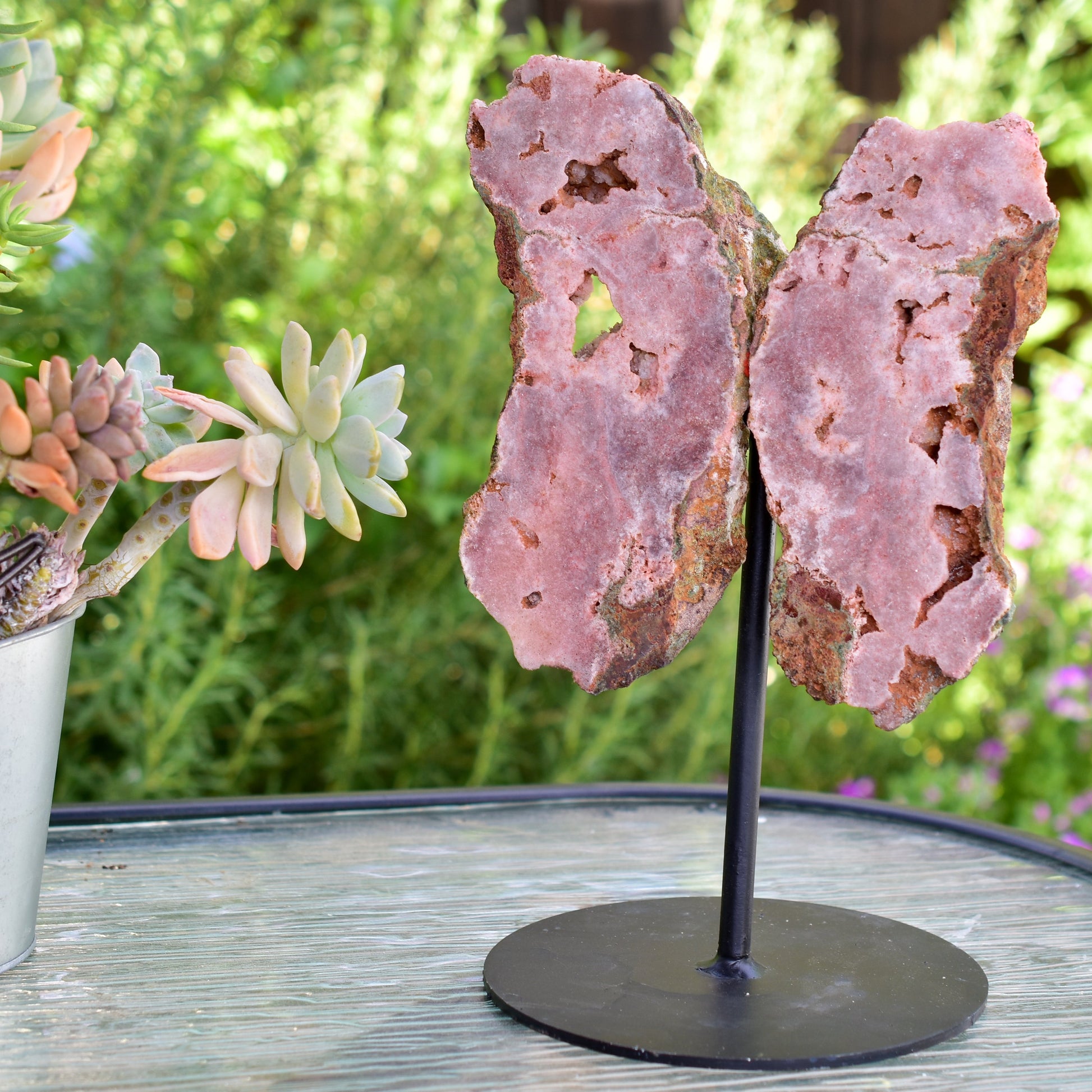 Pink Amethyst Angel Wings - Crystal Decor on Metal Base