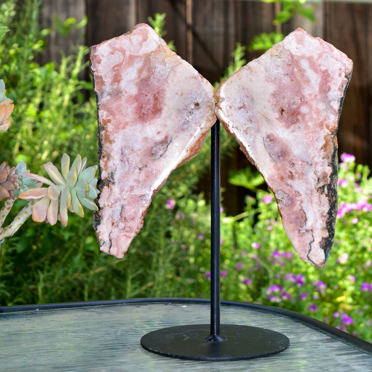 Pink Amethyst Angel Wings - Crystal Decor on Metal Base