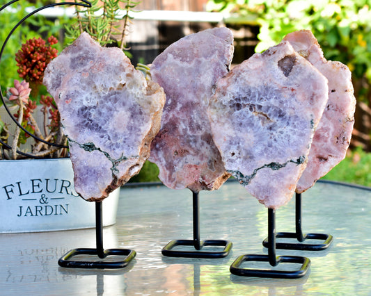 Pink Amethyst on Metal Base - Natural Crystal Display