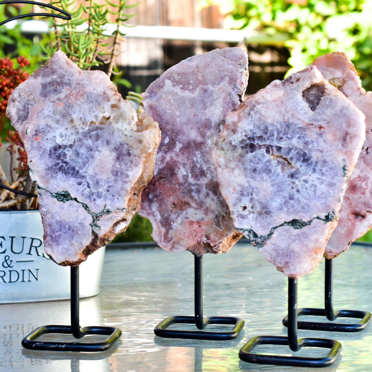 Pink Amethyst on Metal Base - Natural Crystal Display