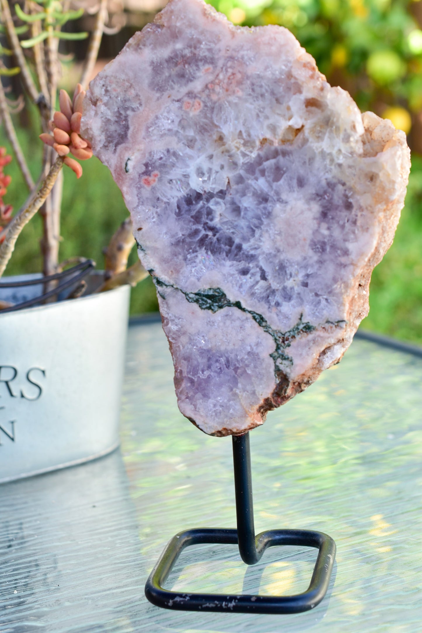 Pink Amethyst on Metal Base - Natural Crystal Display