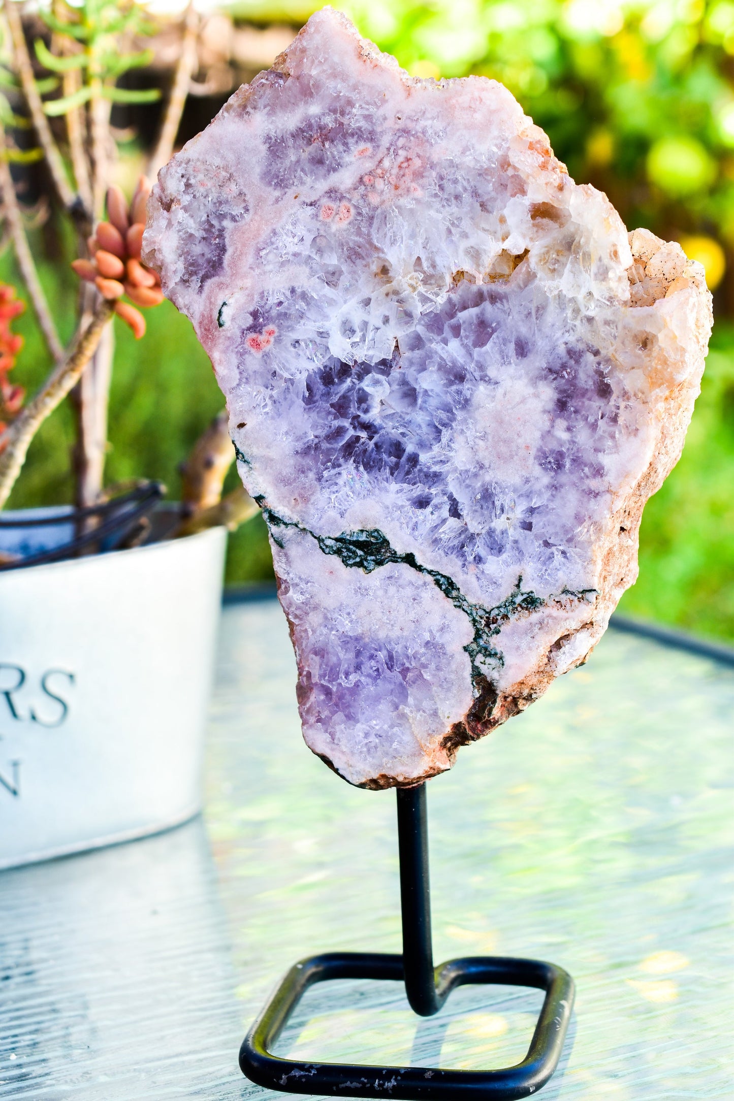 Pink Amethyst on Metal Base - Natural Crystal Display