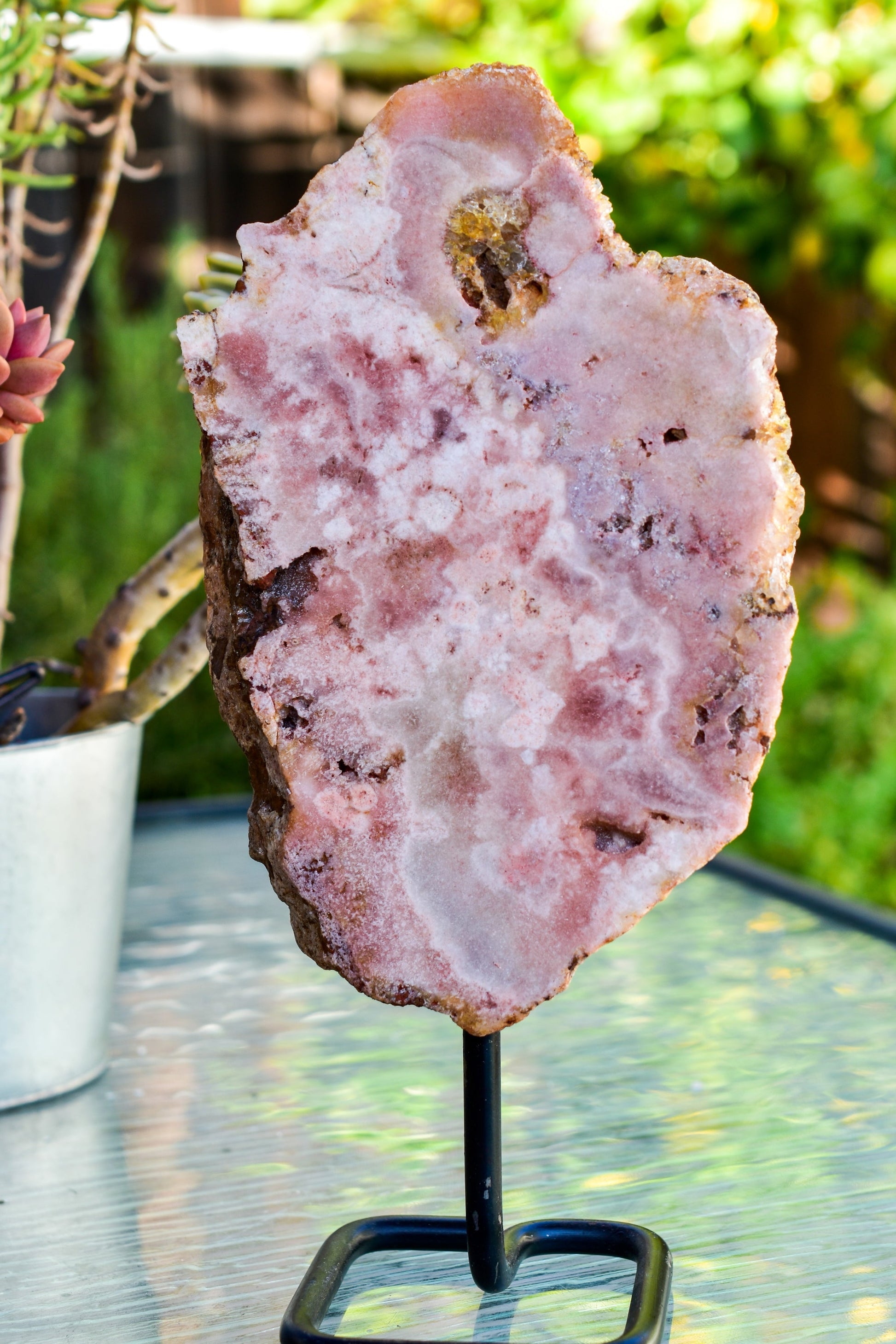 Pink Amethyst on Metal Base - Natural Crystal Display