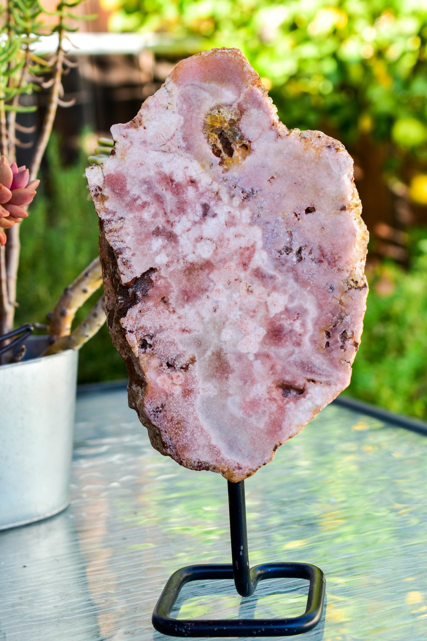 Pink Amethyst on Metal Base - Natural Crystal Display