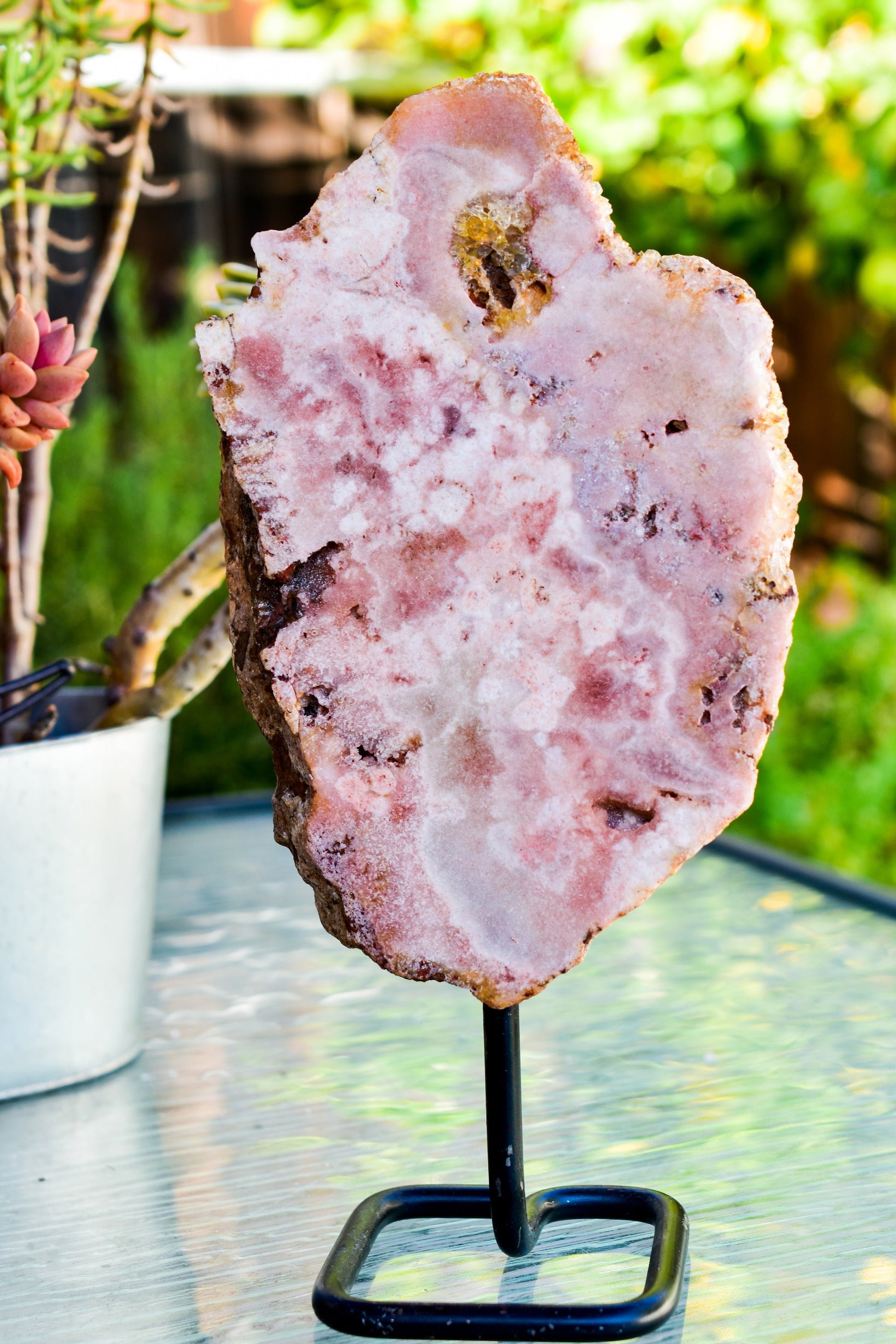 Pink Amethyst on Metal Base - Natural Crystal Display