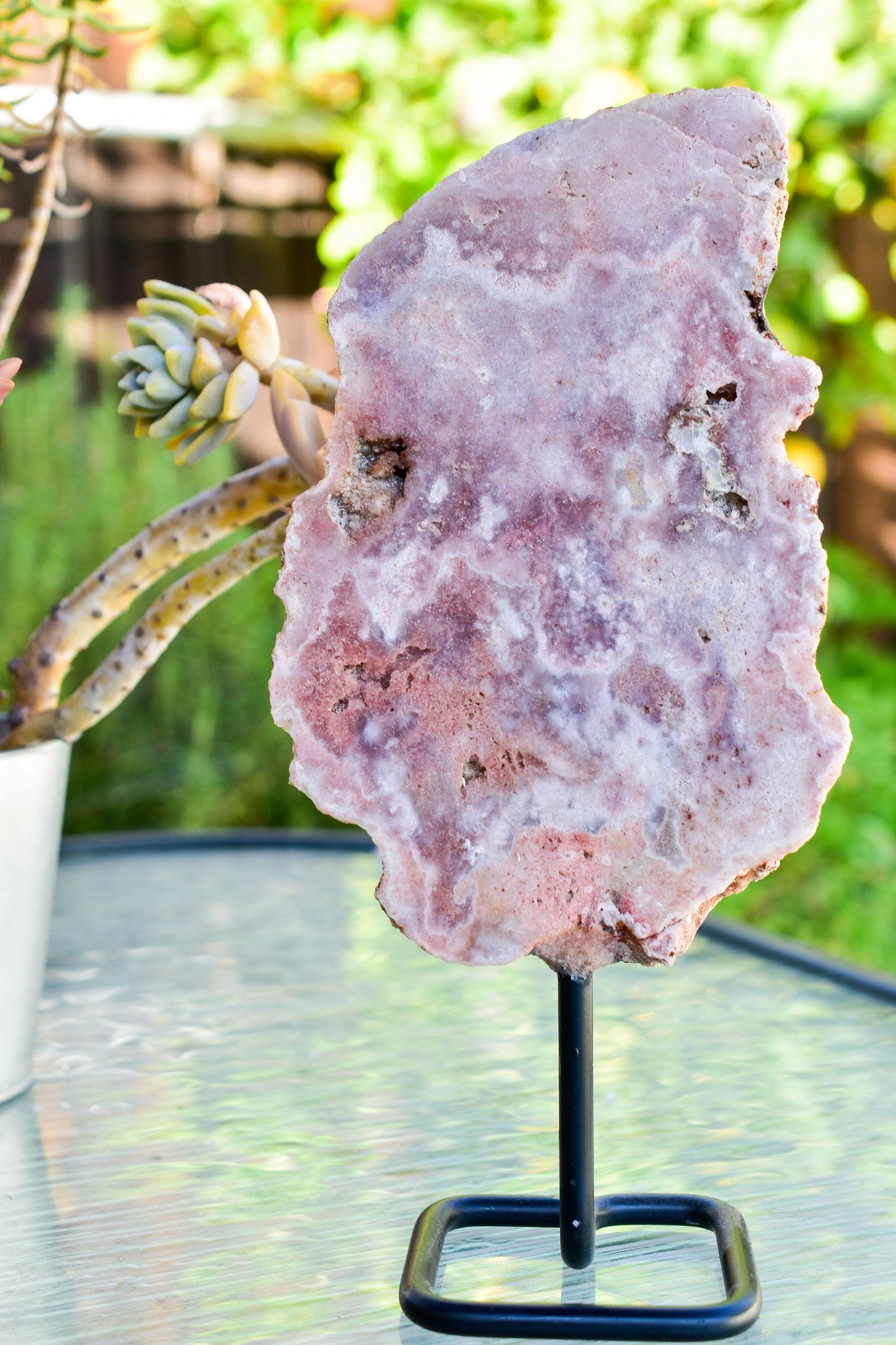 Pink Amethyst on Metal Base - Natural Crystal Display