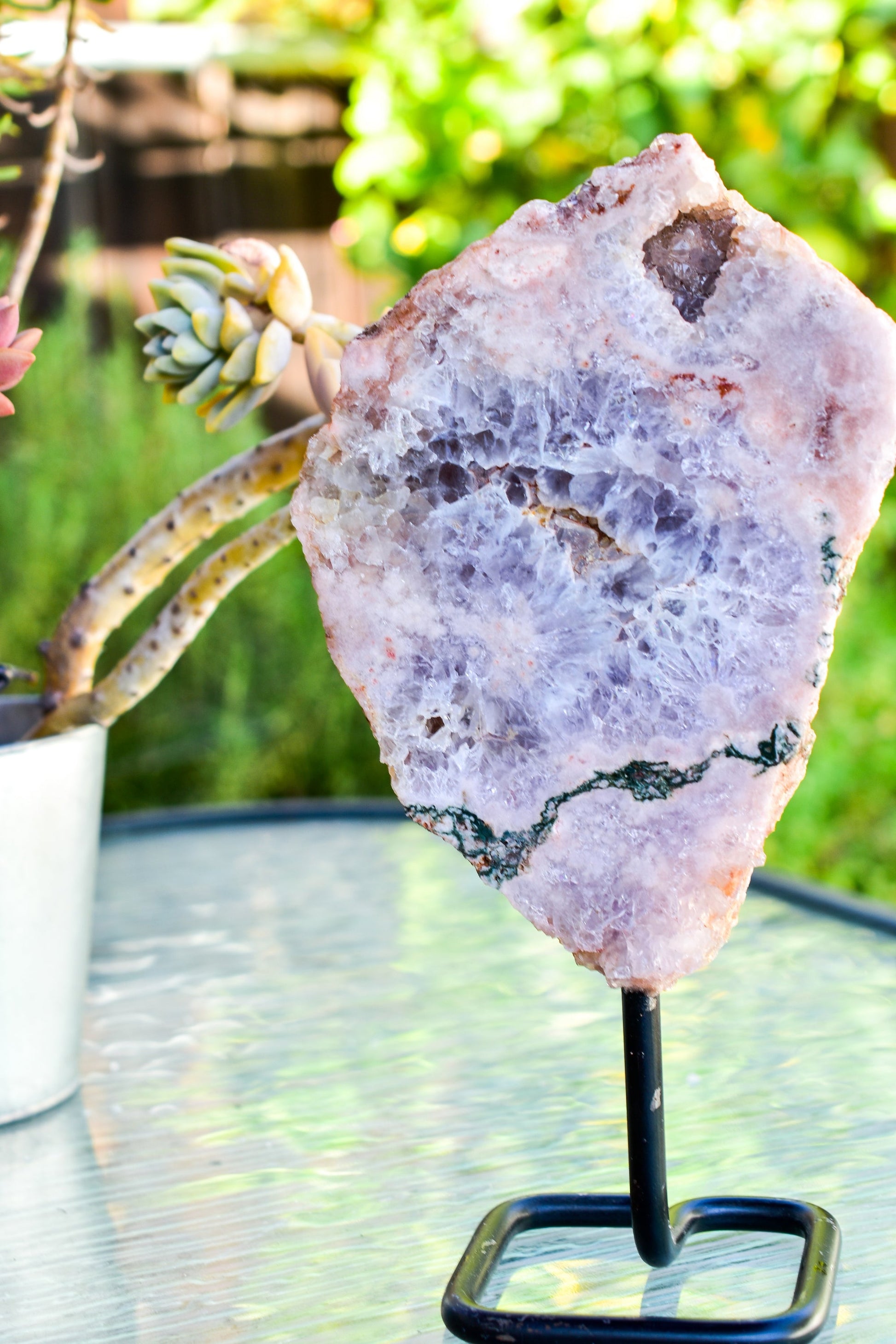 Pink Amethyst on Metal Base - Natural Crystal Display