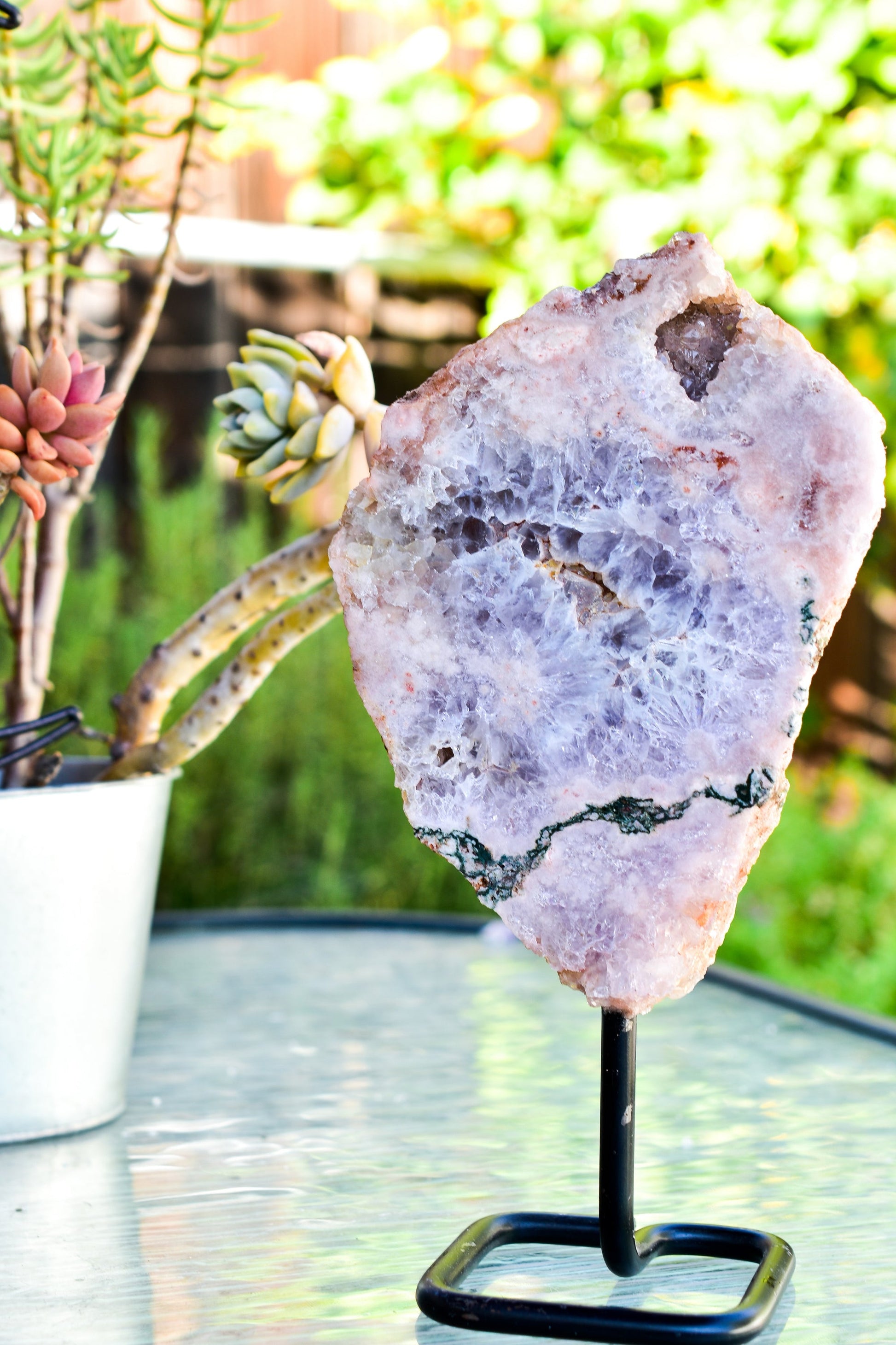 Pink Amethyst on Metal Base - Natural Crystal Display