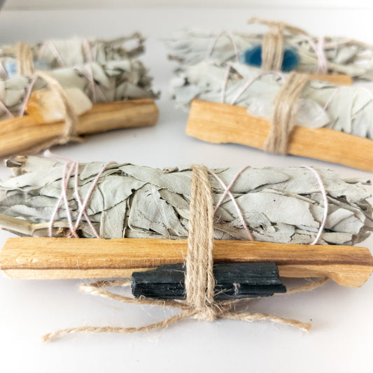 Palo Santo, Sage & Crystal Smudging Bundle - Energy Cleansing