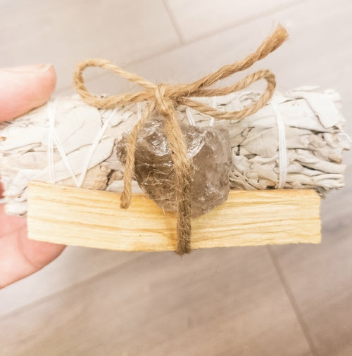 Palo Santo, Sage & Crystal Smudging Bundle - Energy Cleansing