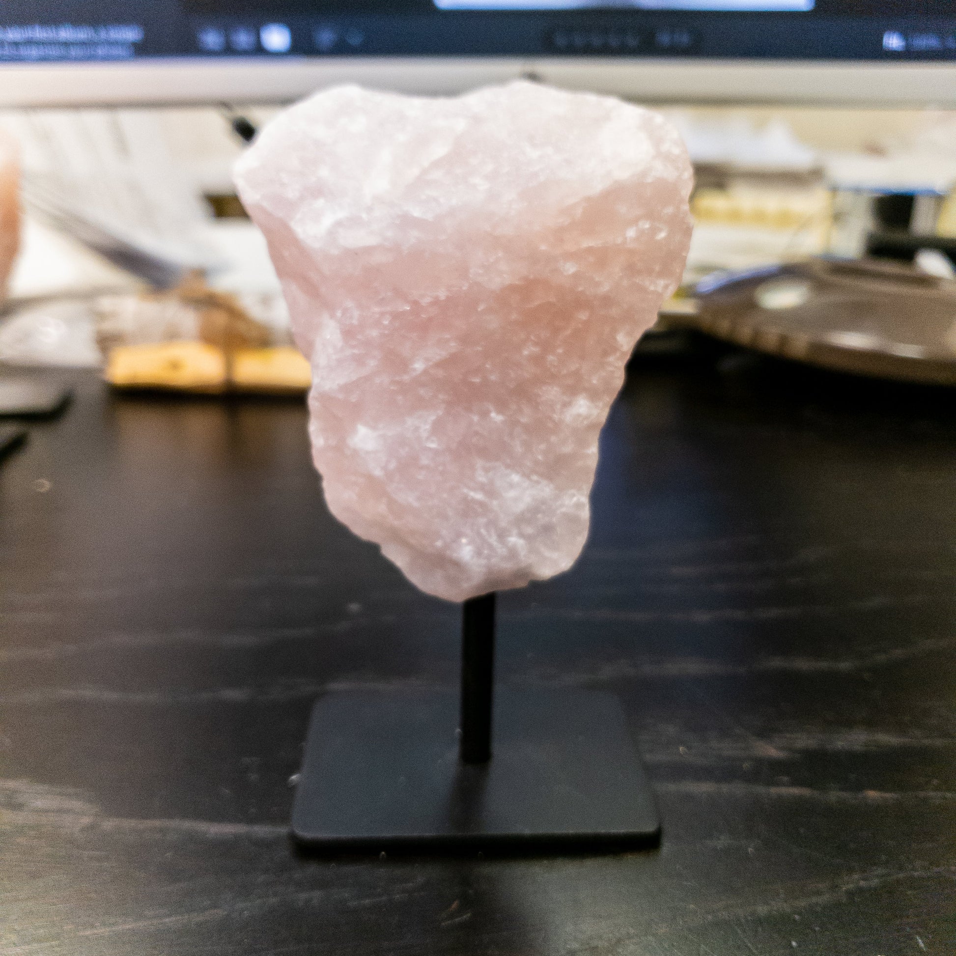 Natural Rose Quartz on Stand - Elegant Home Decor Piece