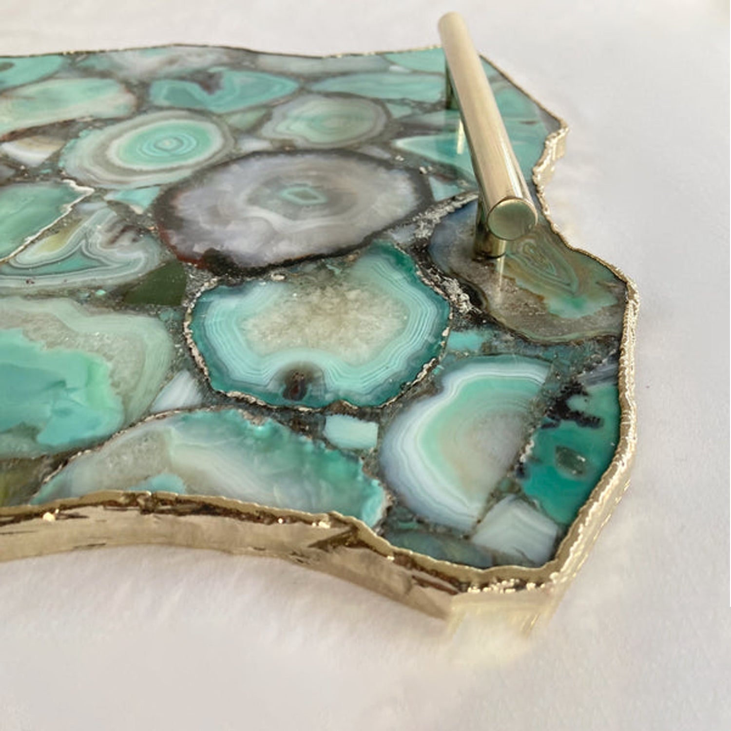 Green Agate Serving Tray - Modern Brass Accent Home Decor