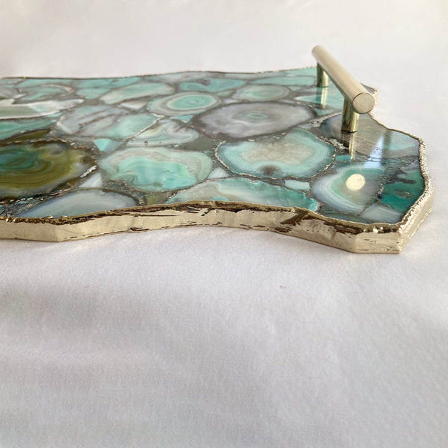 Green Agate Serving Tray - Modern Brass Accent Home Decor