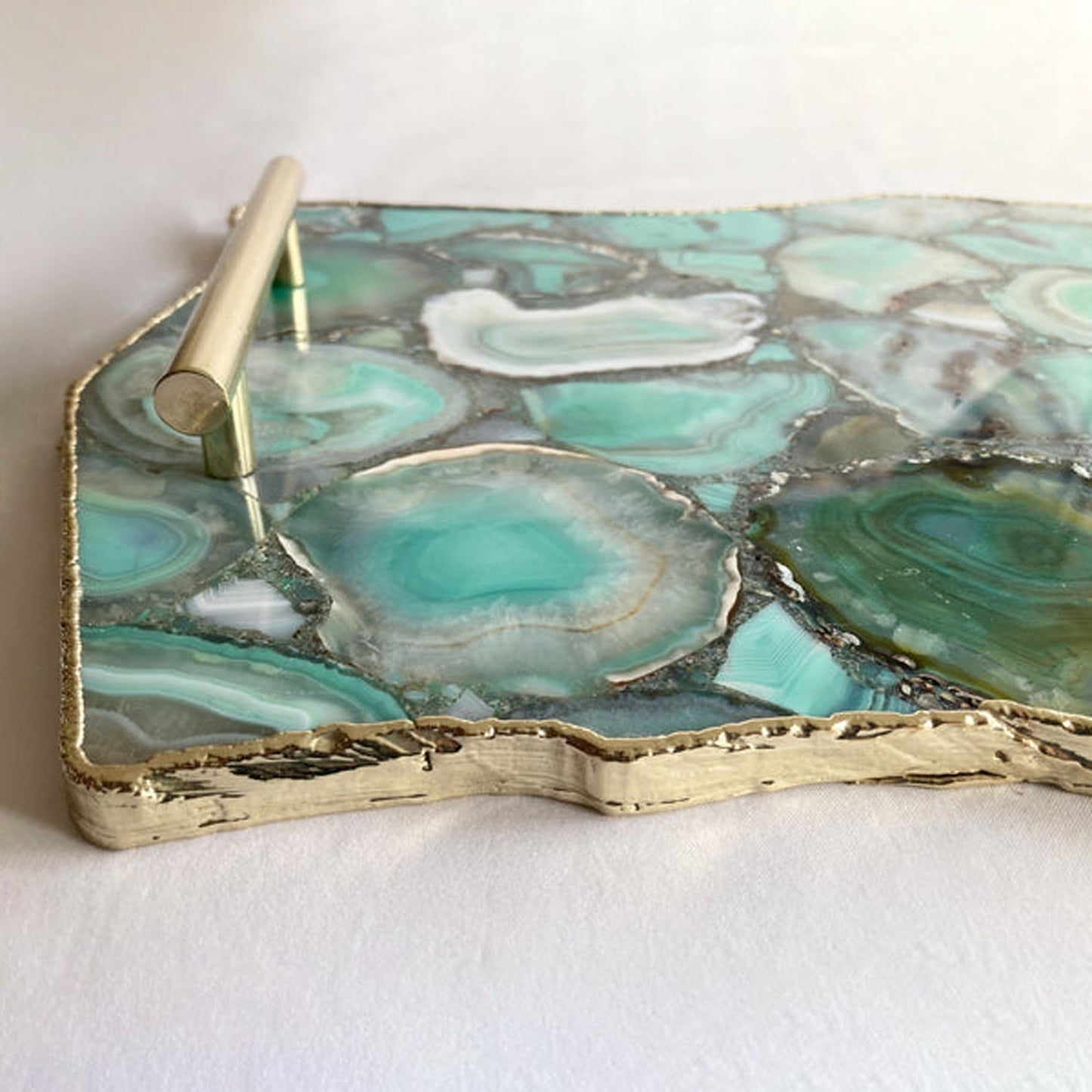 Green Agate Serving Tray - Modern Brass Accent Home Decor