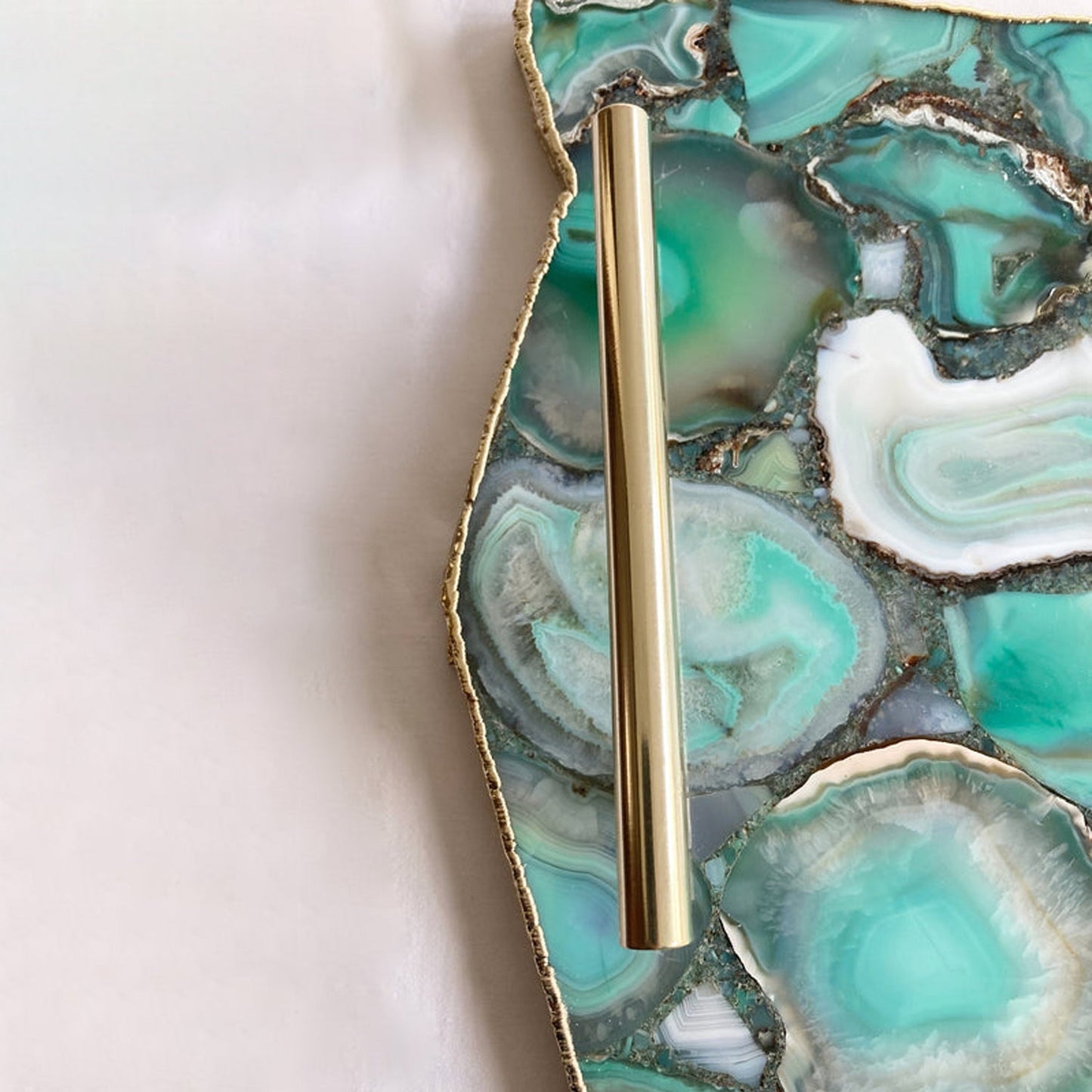 Green Agate Serving Tray - Modern Brass Accent Home Decor