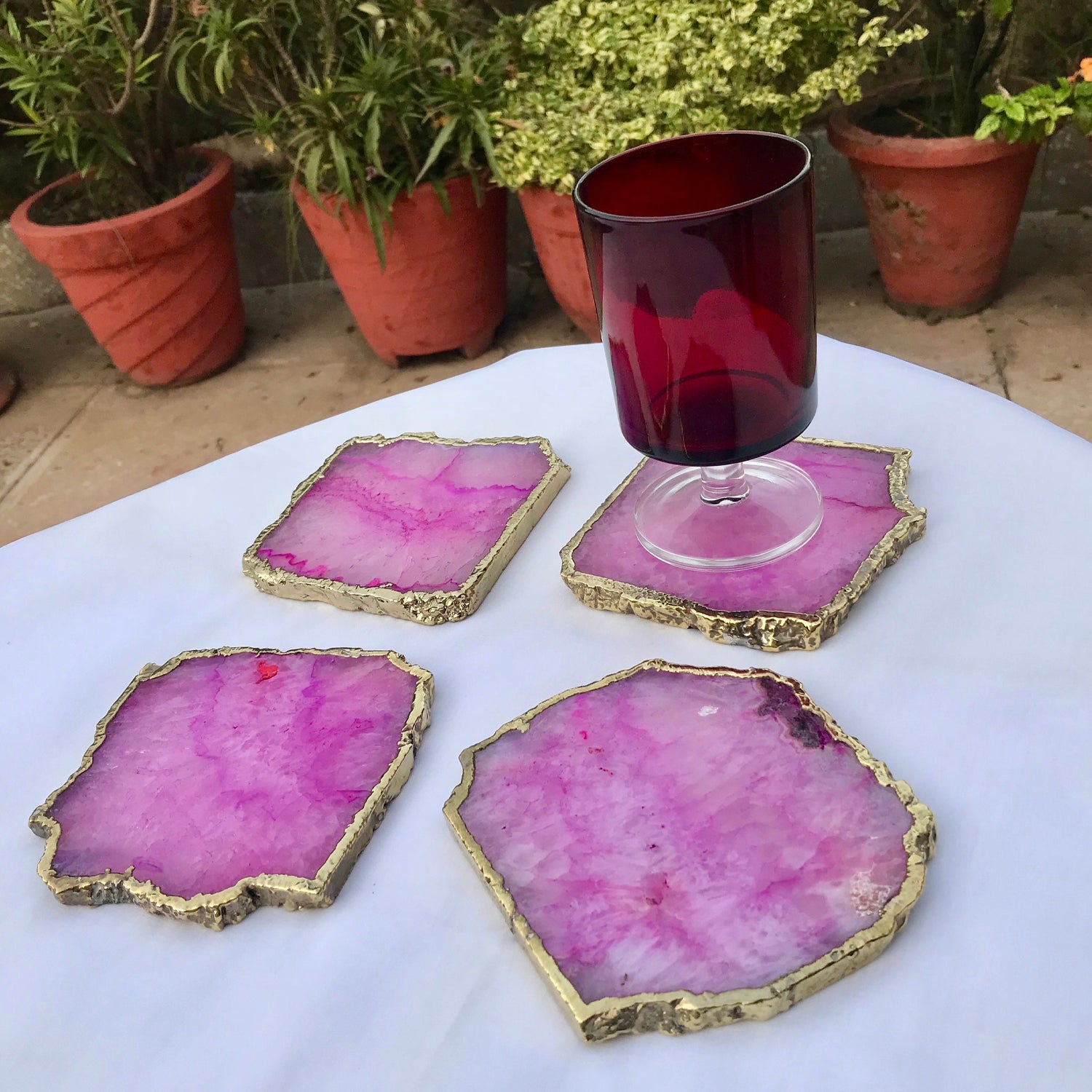 Pink Agate Coasters - Set of 4 Personalized Elegant Home Accents